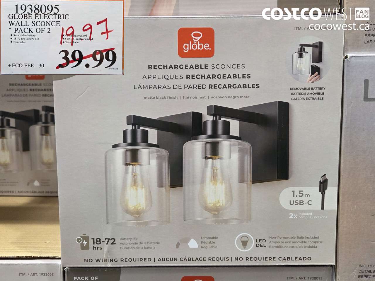 1938095 GLOBE ELECTRIC WALL SCONCE PACK OF 2 $19.97