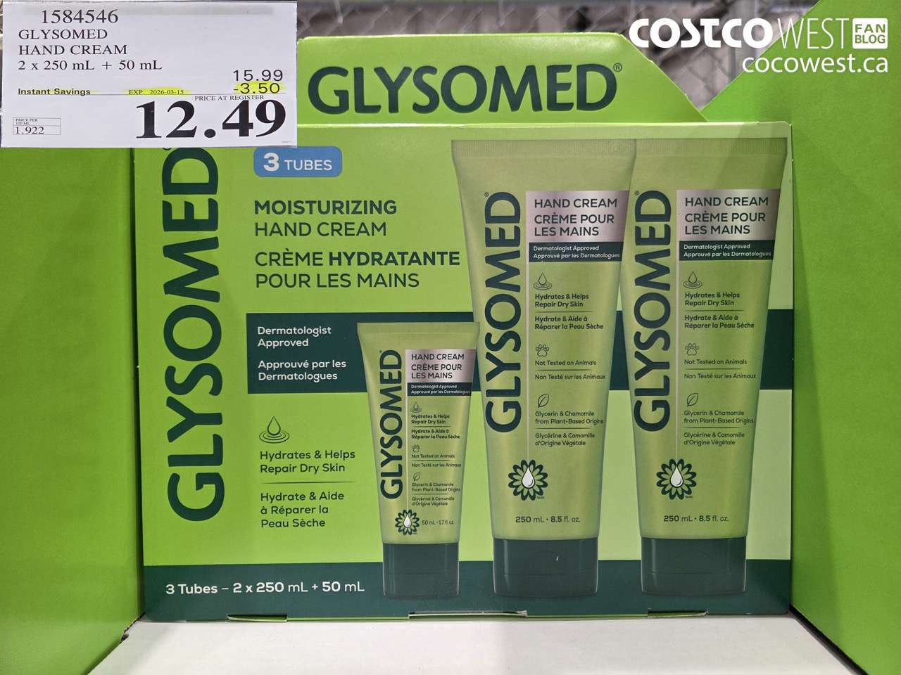1584546 GLYSOMED HAND CREAM 2 X 250 ML + 50 ML ($3.50 INSTANT SAVINGS EXPIRES ON 2026-03-15) $12.49