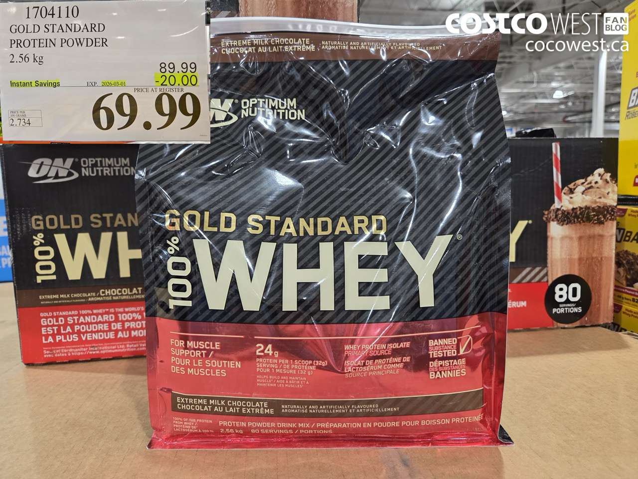 17041110 GOLD STANDARD PROTEIN POWDER 2.56 KG ($20.00 INSTANT SAVINGS EXPIRES ON 2026-03-01) $69.99