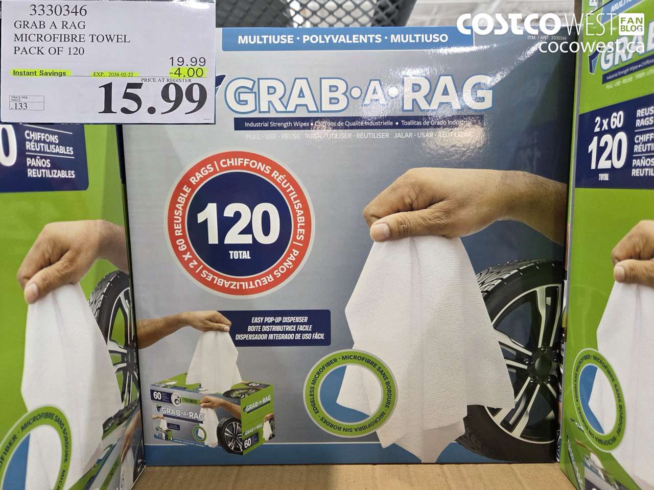 3330346 GRAB A RAG MICROFIBRE TOWEL PACK OF 120 ($4.00 INSTANT SAVINGS EXPIRES ON 2026-02-22) $15.99