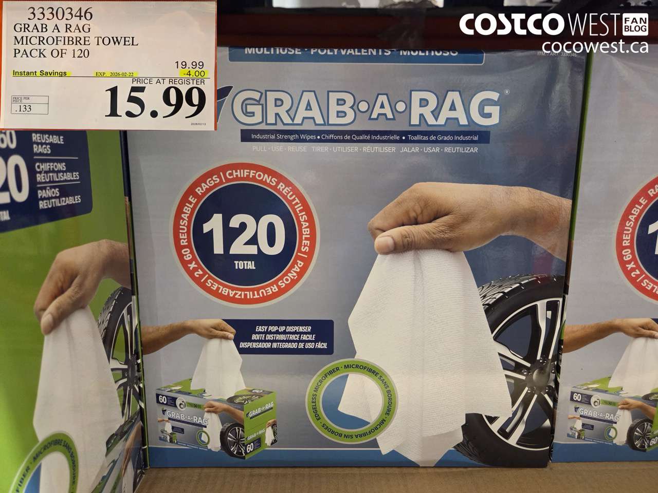 3330346 GRAB A RAG MICROFIBRE TOWEL PACK OF 120 ($4.00 INSTANT SAVINGS EXPIRES ON 2026-02-22) $15.99