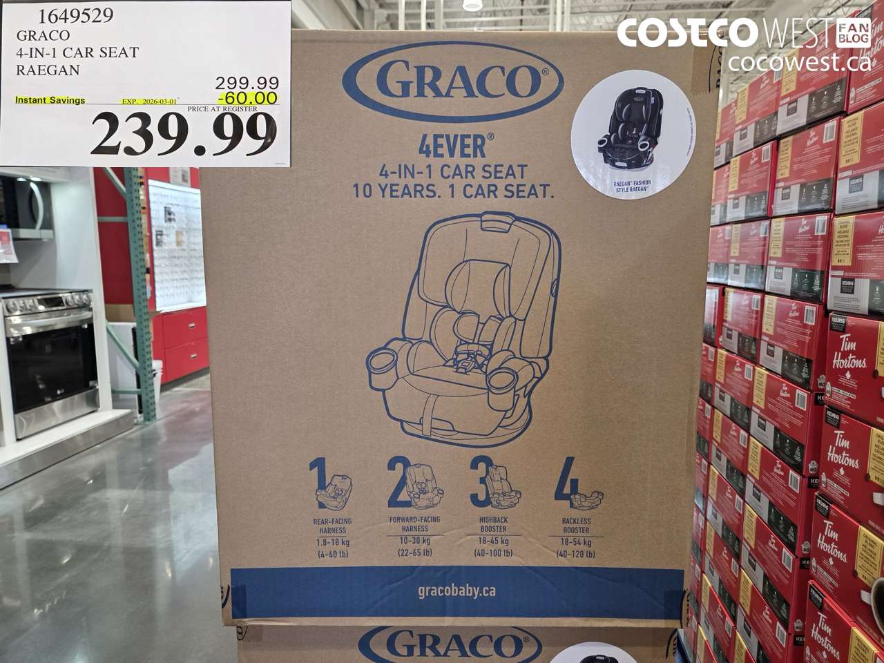 1649529 GRACO 4-IN-1 CAR SEAT RAEGAN ($60.00 INSTANT SAVINGS EXPIRES ON 2026-03-01) $239.99