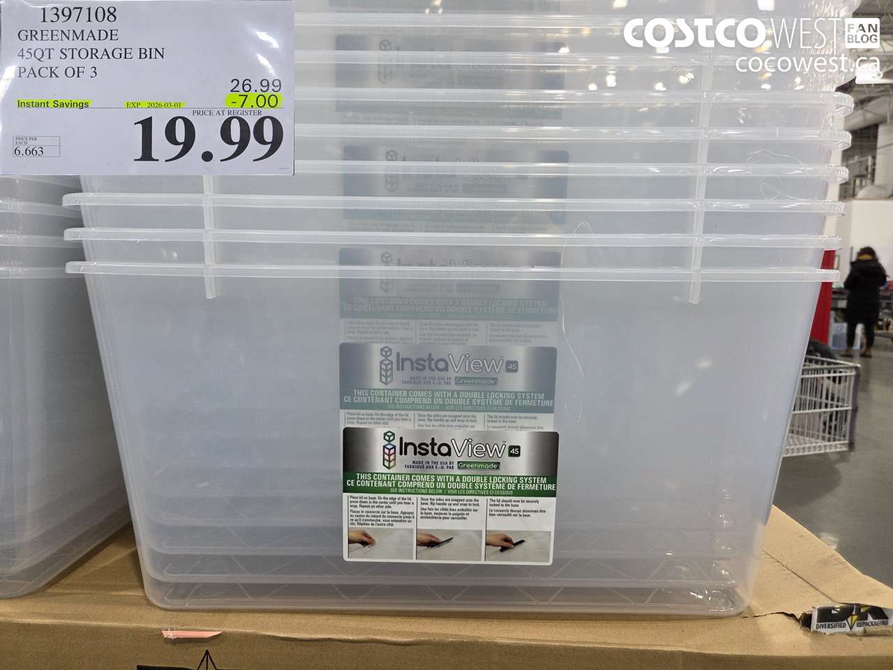 1397108 GREENMADE 45QT STORAGE BIN PACK OF 3 ($7.00 INSTANT SAVINGS EXPIRES ON 2026-03-01) $19.99