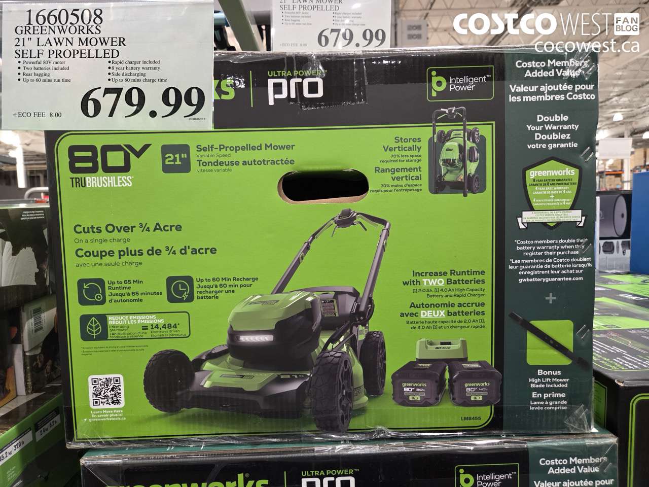 1660508 GREENWORKS 21 INCH LAWN MOWER SELF PROPELLED $679.99