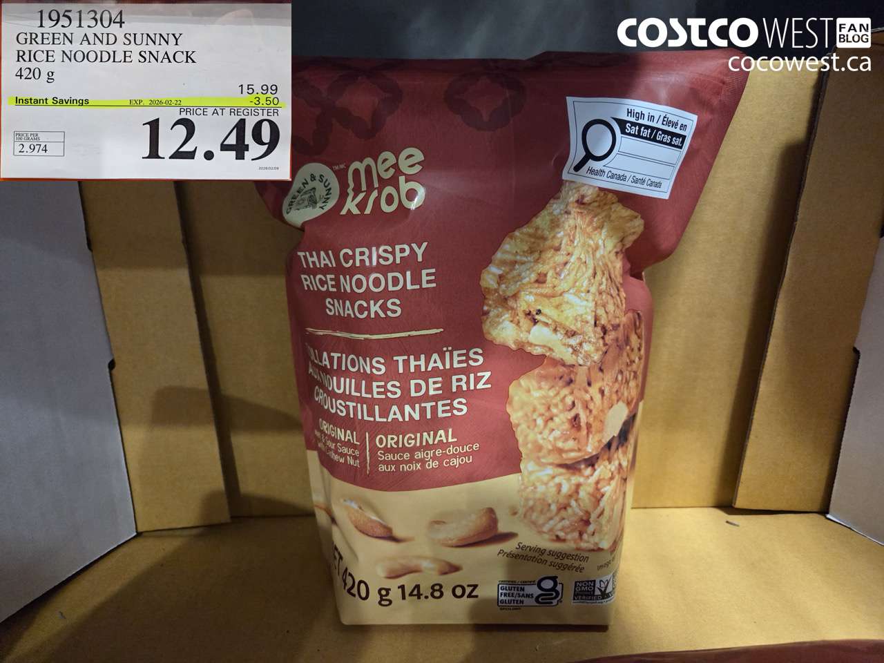 1951304 GREEN AND SUNNY RICE NOODLE SNACK 420 g ($3.50 INSTANT SAVINGS EXPIRES ON 2026-02-22) $12.49