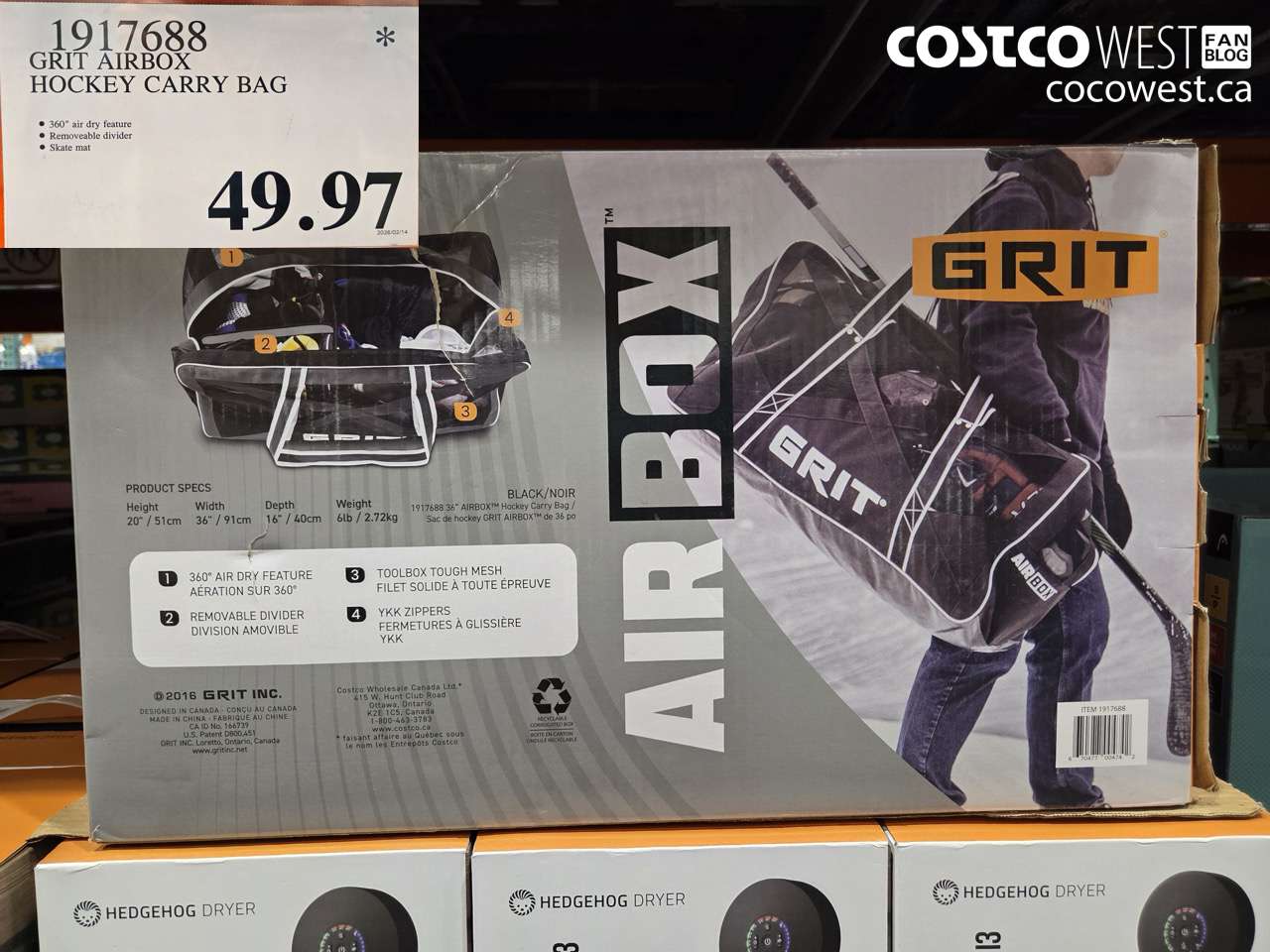 1917688 GRIT AIRBOX HOCKEY CARRY BAG $49.97