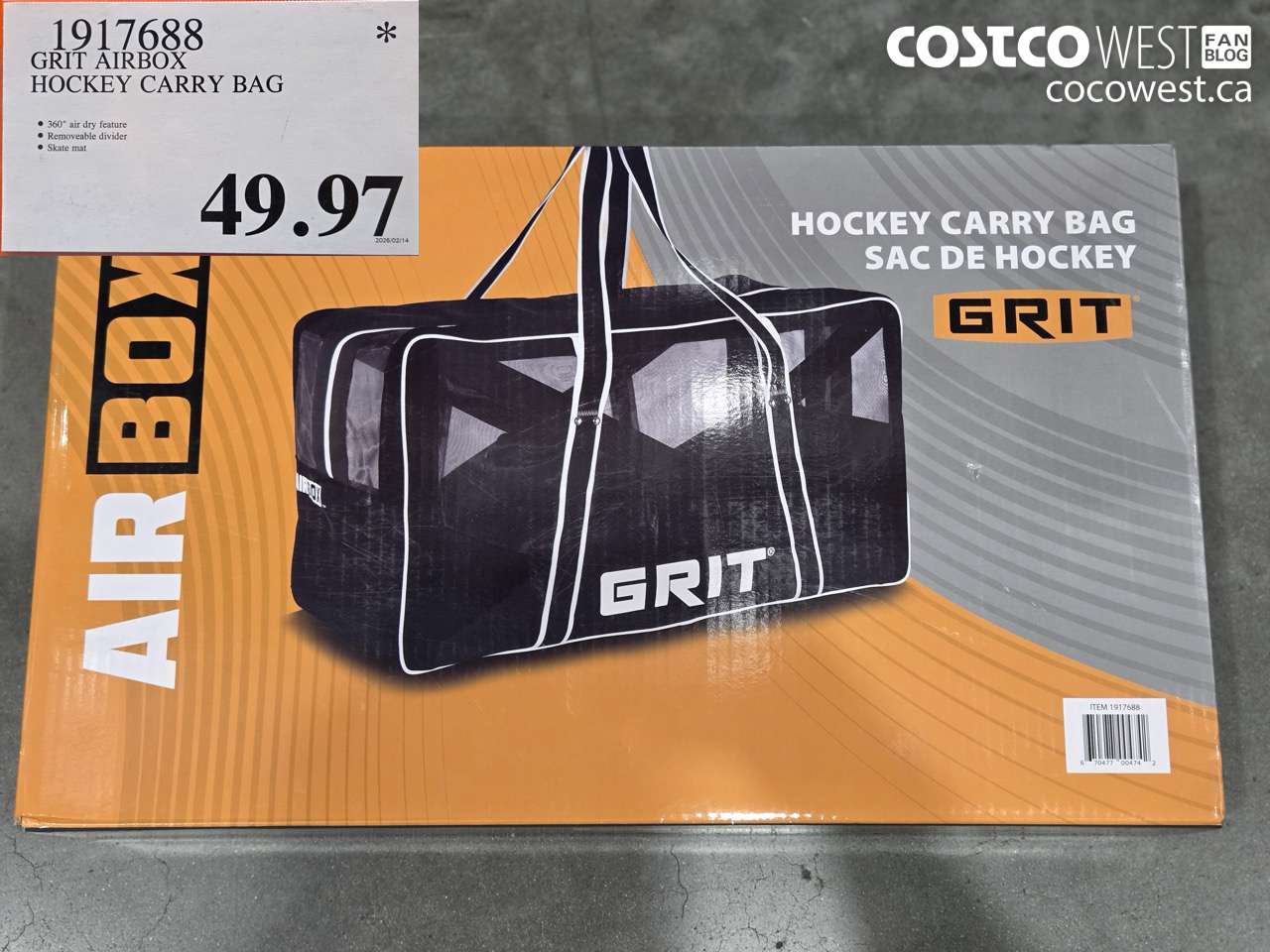 1917688 GRIT AIRBOX HOCKEY CARRY BAG $49.97