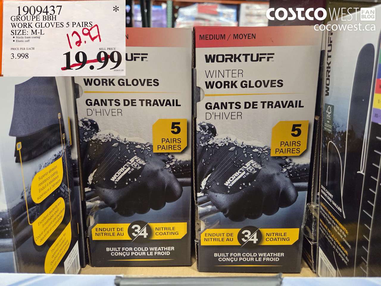 1909437 GROUPE BBH WORK GLOVES 5 PAIRS SIZE: M-L $12.97