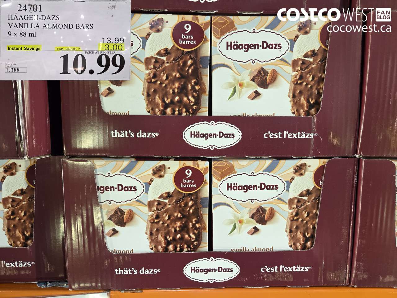 24701 HAAGEN-DAZS VANILLA ALMOND BARS 9 x 88 ml ($3.00 INSTANT SAVINGS EXPIRES ON 2026-03-15) $10.99