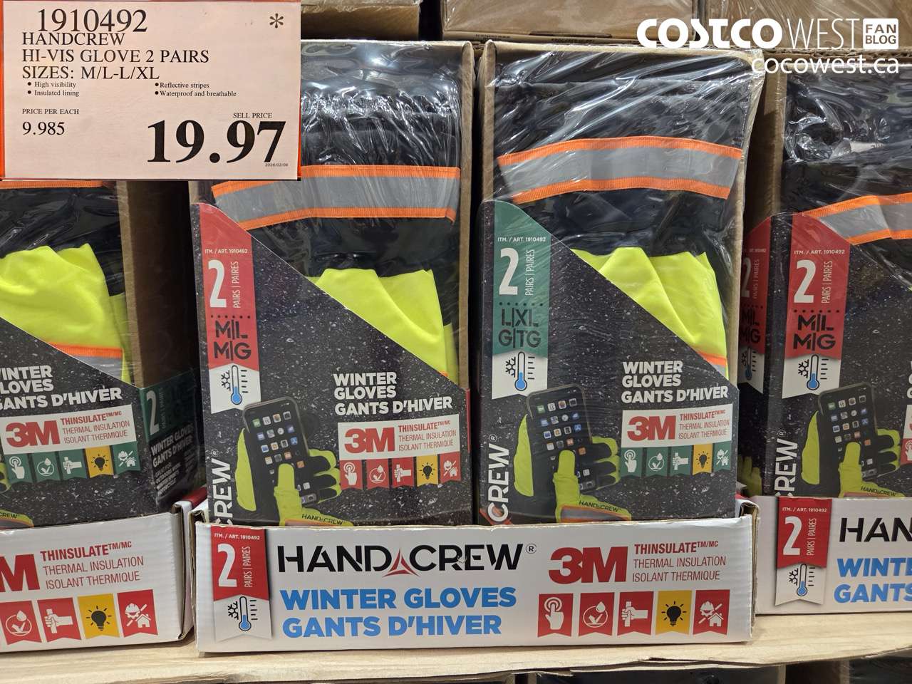 191049492 HANDCREW HI-VIS GLOVE 2 PAIRS SIZES: M/L-L/XL $19.97