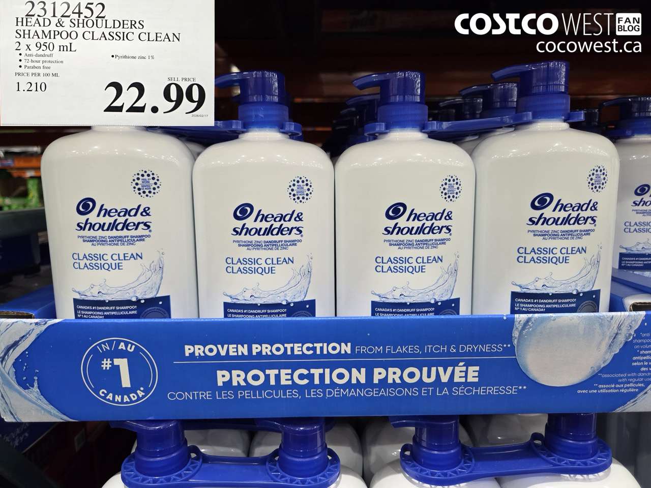 2312452 HEAD & SHOULDERS SHAMPOO CLASSIC CLEAN 2 x 950 mL $22.99