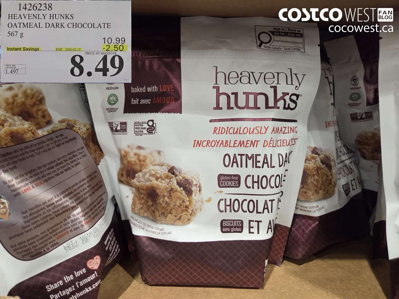 1426238 HEAVENLY HUNKS OATMEAL DARK CHOCOLATE 567G ($2.50 INSTANT SAVINGS EXPIRES ON 2026-02-15) $8.49