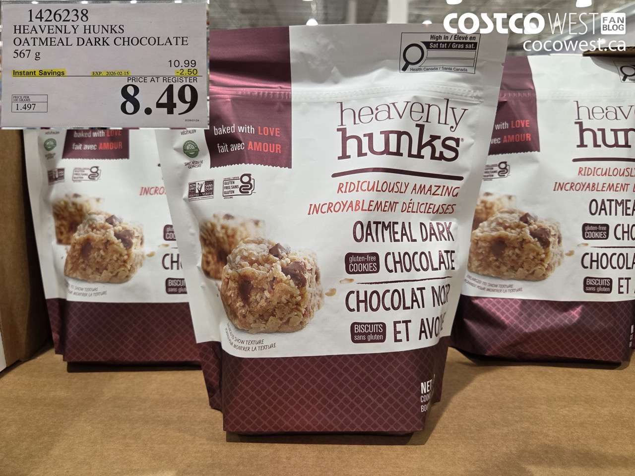 1426238 HEAVENLY HUNKS OATMEAL DARK CHOCOLATE 567 g ($2.50 INSTANT SAVINGS EXPIRES ON 2026-02-15) $8.49