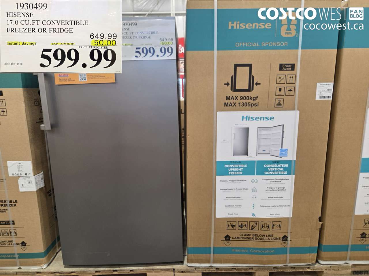 1930499 HISENSE 17.0 CU.FT CONVERTIBLE FREEZER OR FRIDGE ($50.00 INSTANT SAVINGS EXPIRES ON 2026-02-08) $599.99