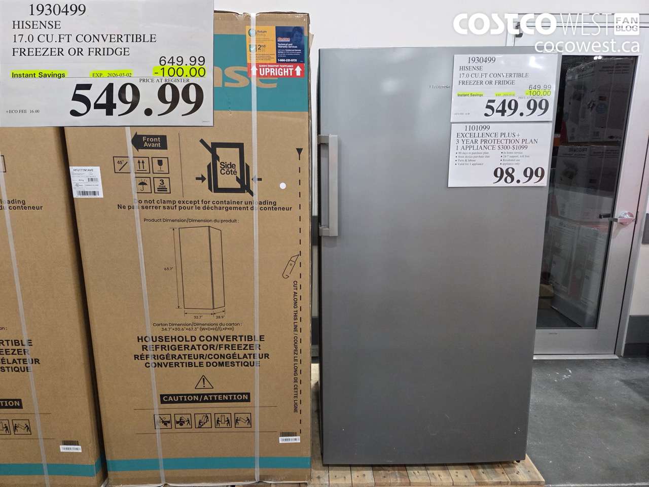 1930499 HISENSE 17.0 CU. FT CONVERTIBLE FREEZER OR FRIDGE ($100.00 INSTANT SAVINGS EXPIRES ON 2026-03-02) $549.99