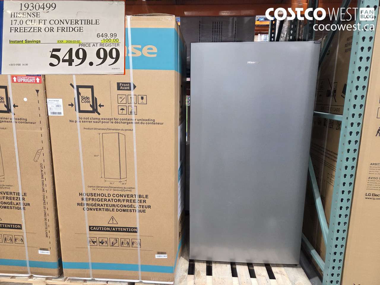 1930499 HISENSE 17.0 CU. FT CONVERTIBLE FREEZER OR FRIDGE ($100.00 INSTANT SAVINGS EXPIRES ON 2026-03-02) $549.99