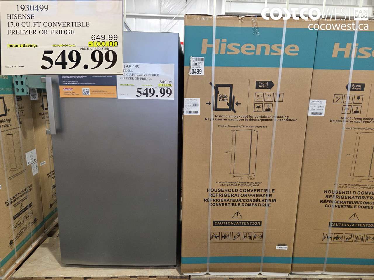 1930499 HISENSE 17.0 CU. FT CONVERTIBLE FREEZER OR FRIDGE ($100.00 INSTANT SAVINGS EXPIRES ON 2026-03-02) $549.99