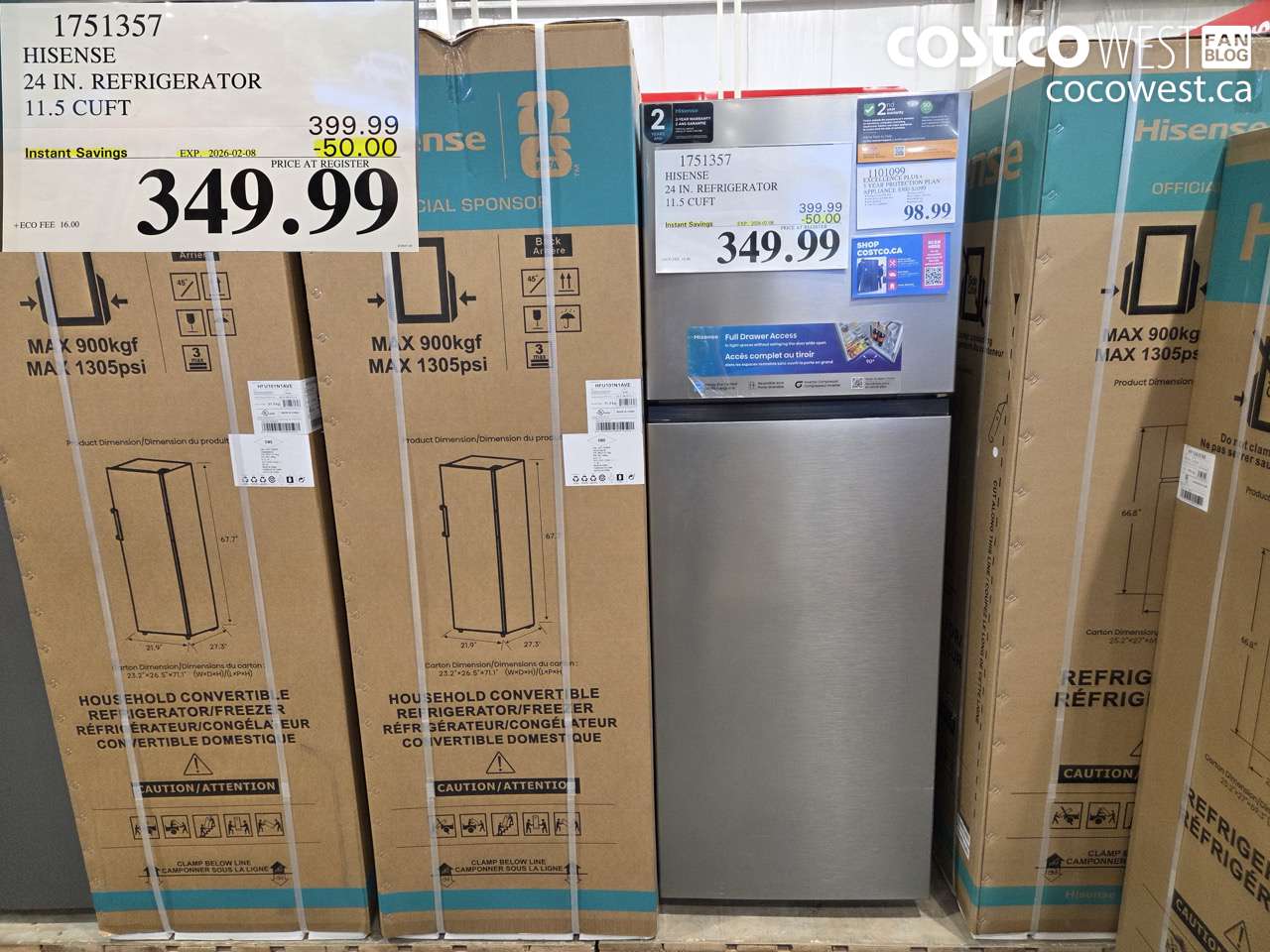1751357 HISENSE 24 IN. REFRIGERATOR 11.5 CUFT ($50.00 INSTANT SAVINGS EXPIRES ON 2026-02-08) $349.99