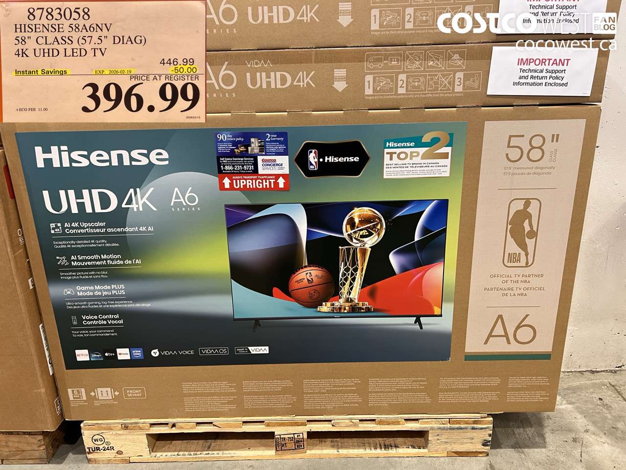 8783058 HISENSE 58A6NV 58