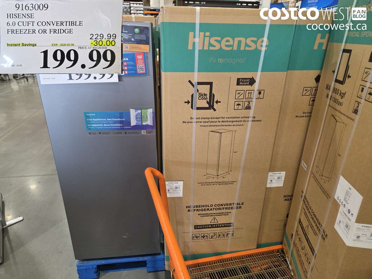 9163009 HISENSE 6.0 CUFT CONVERTIBLE FREEZER OR FRIDGE ($30.00 INSTANT SAVINGS EXPIRES ON 2026-02-08) $199.99
