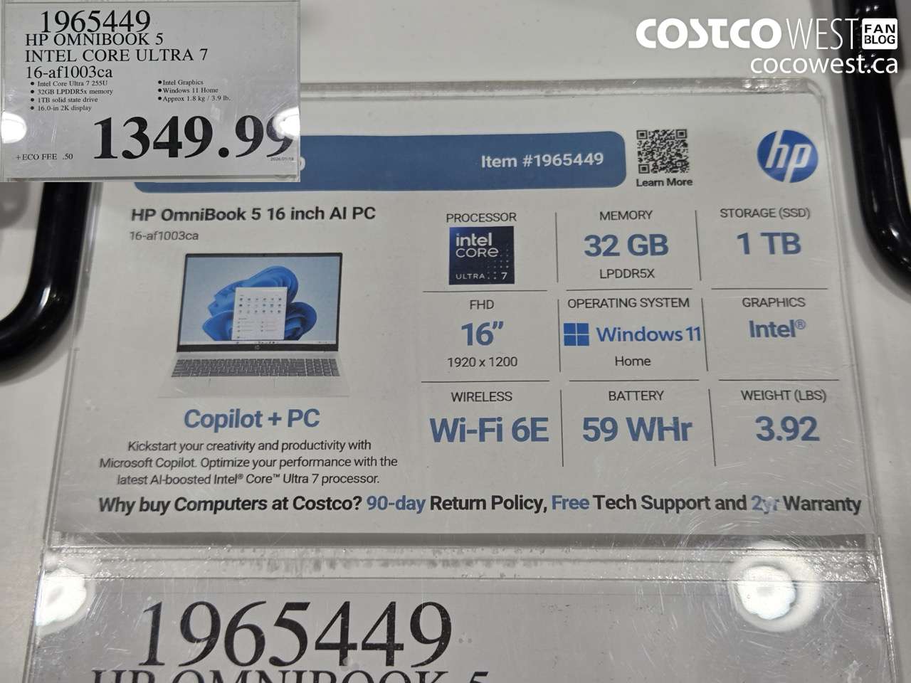 1965449 HP OMNIBOOK 5 INTEL CORE ULTRA 7 16-AF1003CA $1349.99