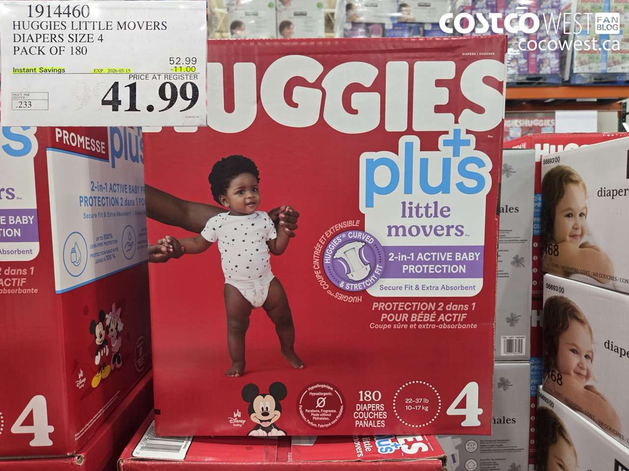 1914460 HUGGIES LITTLE MOVERS DIAPERS SIZE 4 PACK OF 180 ($11.00 INSTANT SAVINGS EXPIRES ON 2026-03-15) $41.99