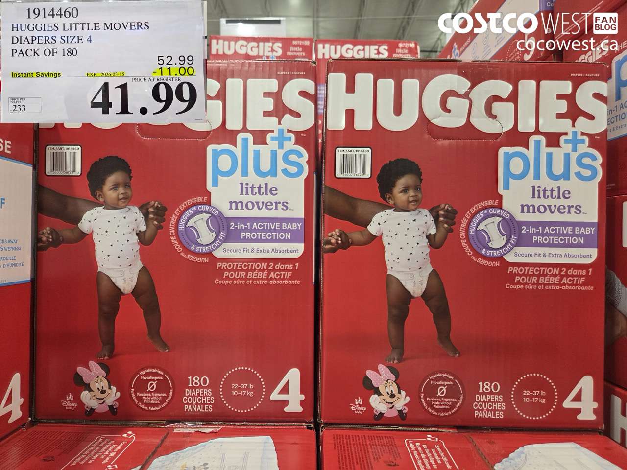 1914460 HUGGIES LITTLE MOVERS DIAPERS SIZE 4 PACK OF 180 ($11.00 INSTANT SAVINGS EXPIRES ON 2026-03-15) $41.99
