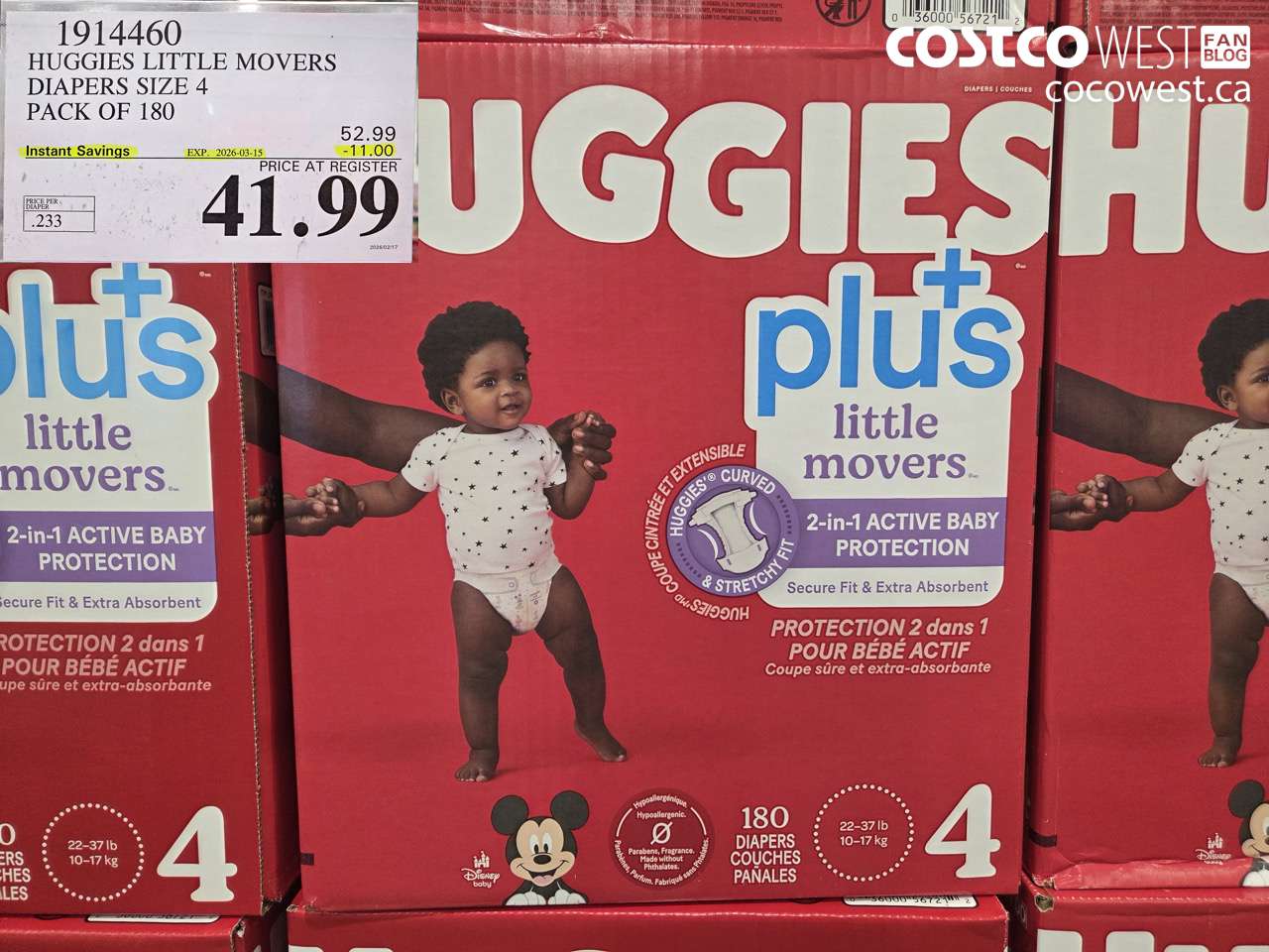 1914460 HUGGIES LITTLE MOVERS DIAPERS SIZE 4 PACK OF 180 ($11.00 INSTANT SAVINGS EXPIRES ON 2026-03-15) $41.99