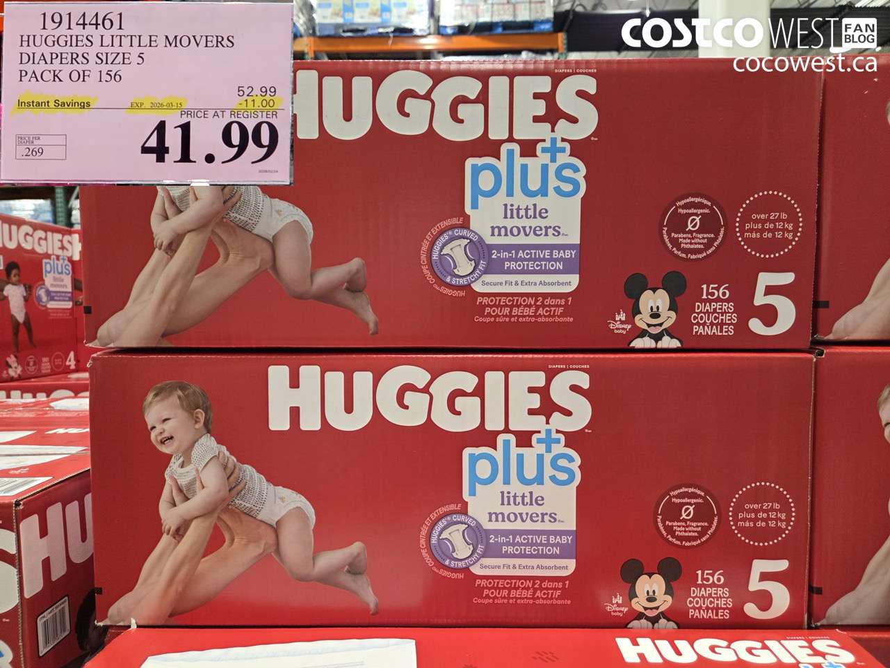 1914461 HUGGIES LITTLE MOVERS DIAPERS SIZE 5 PACK OF 156 ($11.00 INSTANT SAVINGS EXPIRES ON 2026-03-15) $41.99