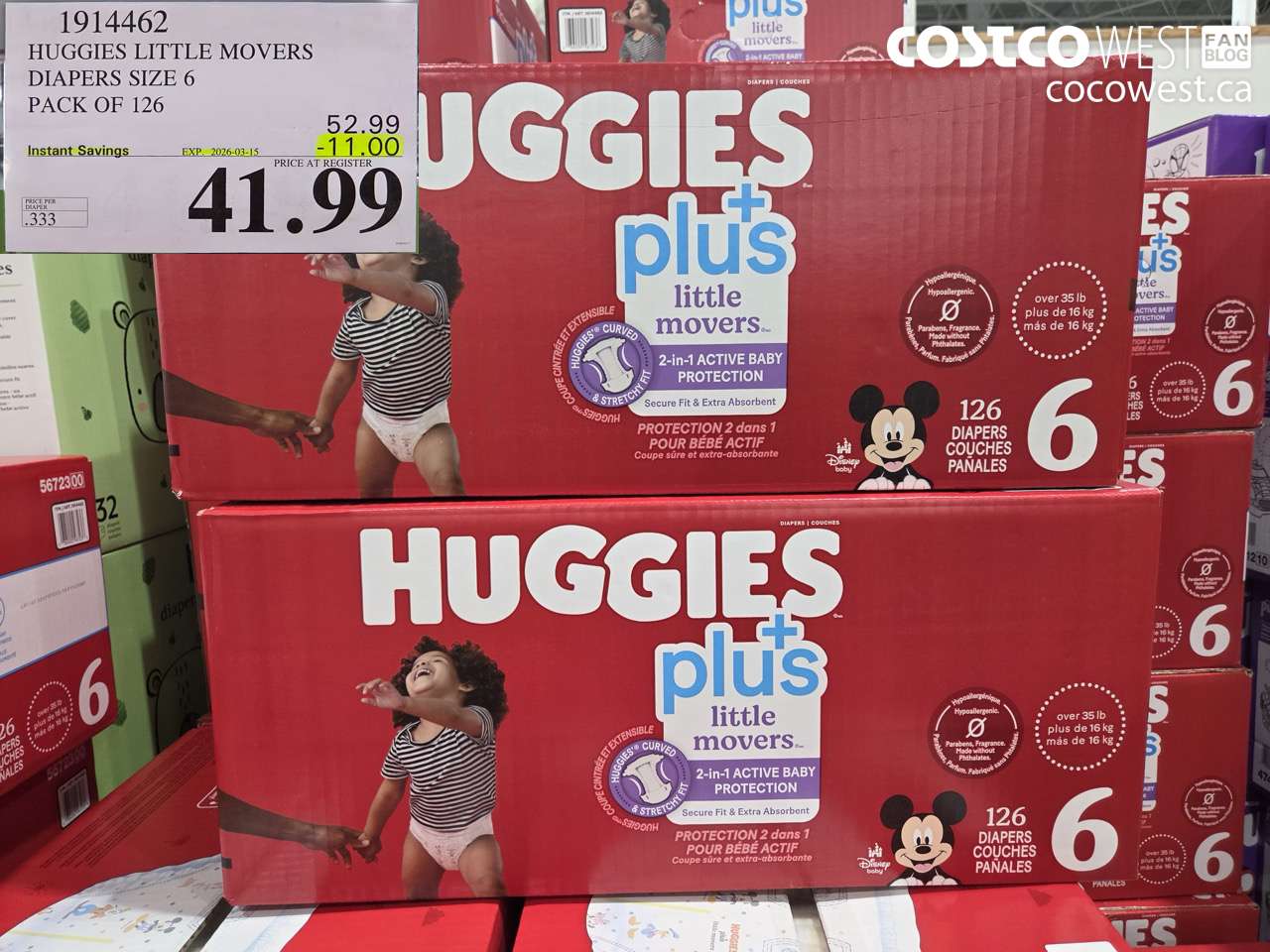1914462 HUGGIES LITTLE MOVERS DIAPERS SIZE 6 PACK OF 126 ($11.00 INSTANT SAVINGS EXPIRES ON 2026-03-15) $41.99