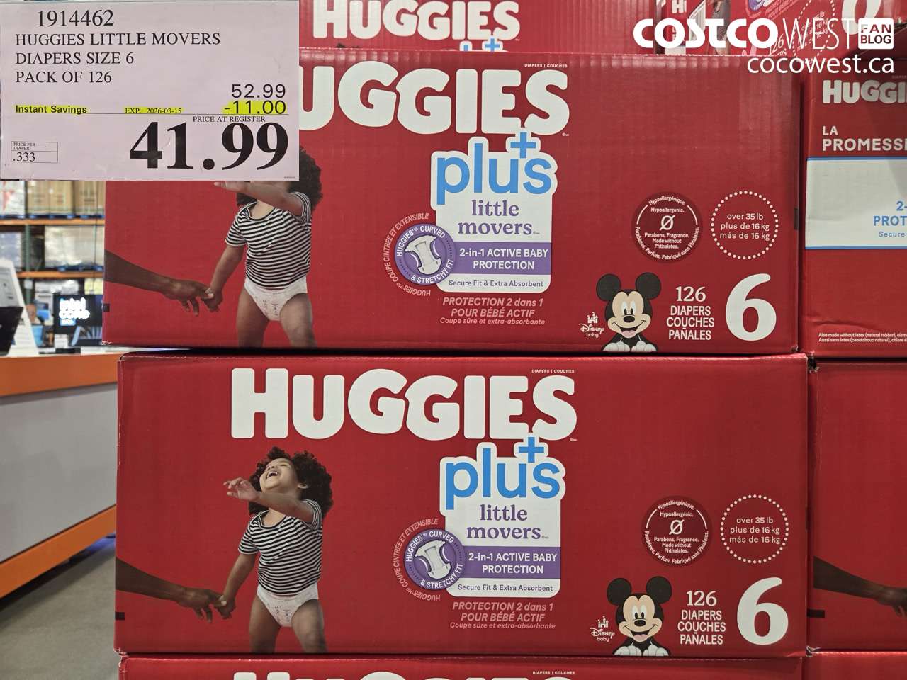 1914462 HUGGIES LITTLE MOVERS DIAPERS SIZE 6 PACK OF 126 ($11.00 INSTANT SAVINGS EXPIRES ON 2026-03-15) $41.99