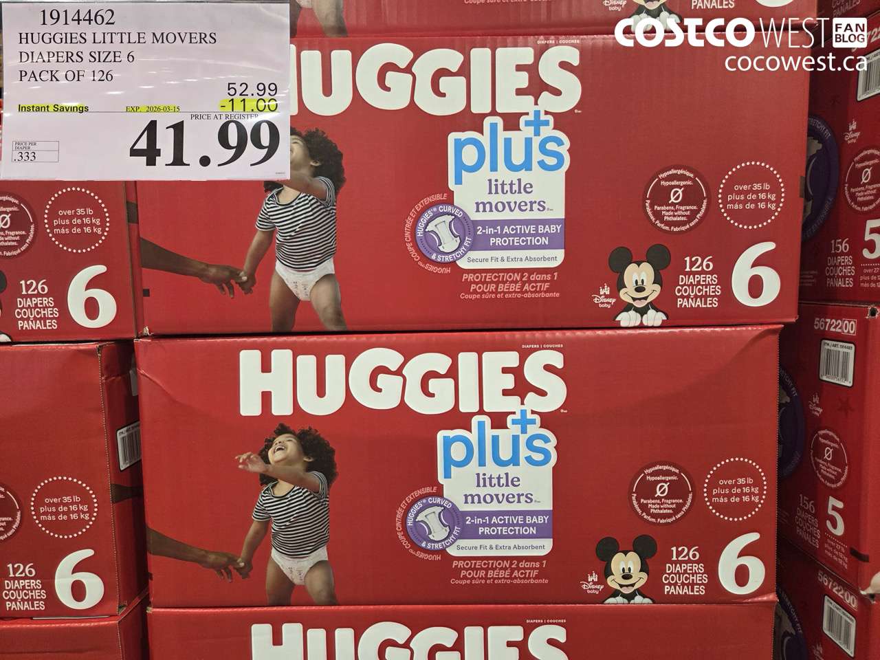 1914462 HUGGIES LITTLE MOVERS DIAPERS SIZE 6 PACK OF 126 ($11.00 INSTANT SAVINGS EXPIRES ON 2026-03-15) $41.99