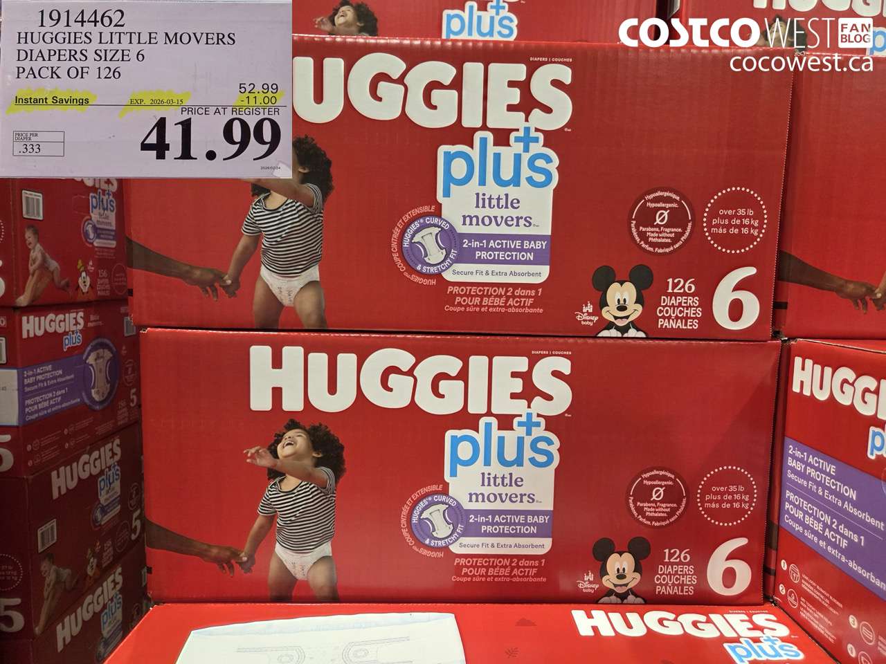 1914462 HUGGIES LITTLE MOVERS DIAPERS SIZE 6 PACK OF 126 ($11.00 INSTANT SAVINGS EXPIRES ON 2026-03-15) $41.99