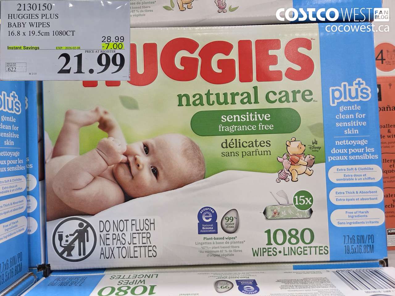 2130150 HUGGIES PLUS BABY WIPES 10.8 x 19.5cm 1080CT ($7.00 INSTANT SAVINGS EXPIRES ON 2026-02-08) $21.99