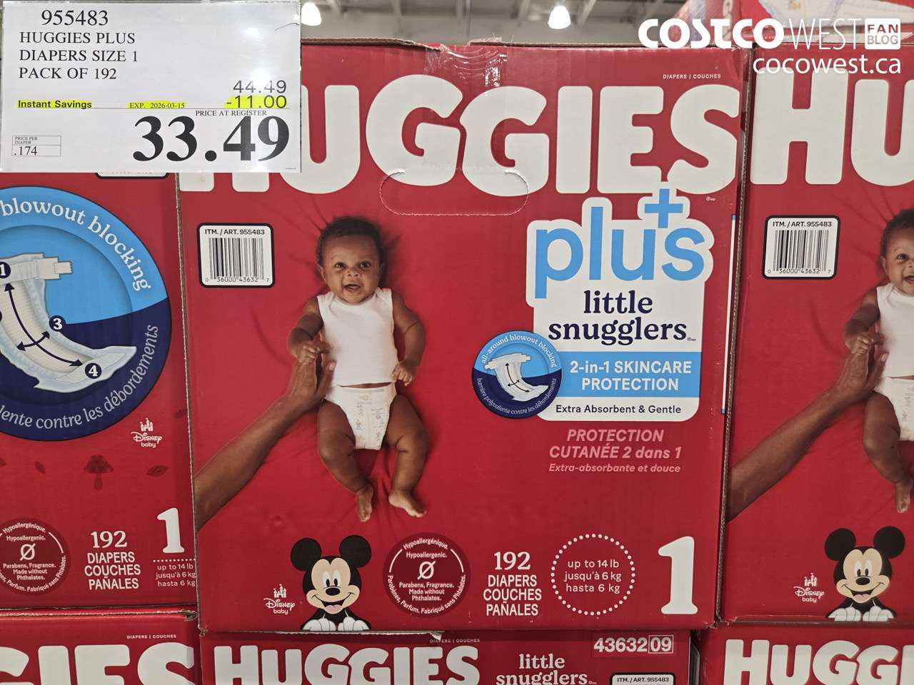 955483 HUGGIES PLUS DIAPERS SIZE 1 PACK OF 192 ($11.00 INSTANT SAVINGS EXPIRES ON 2026-03-15) $33.49