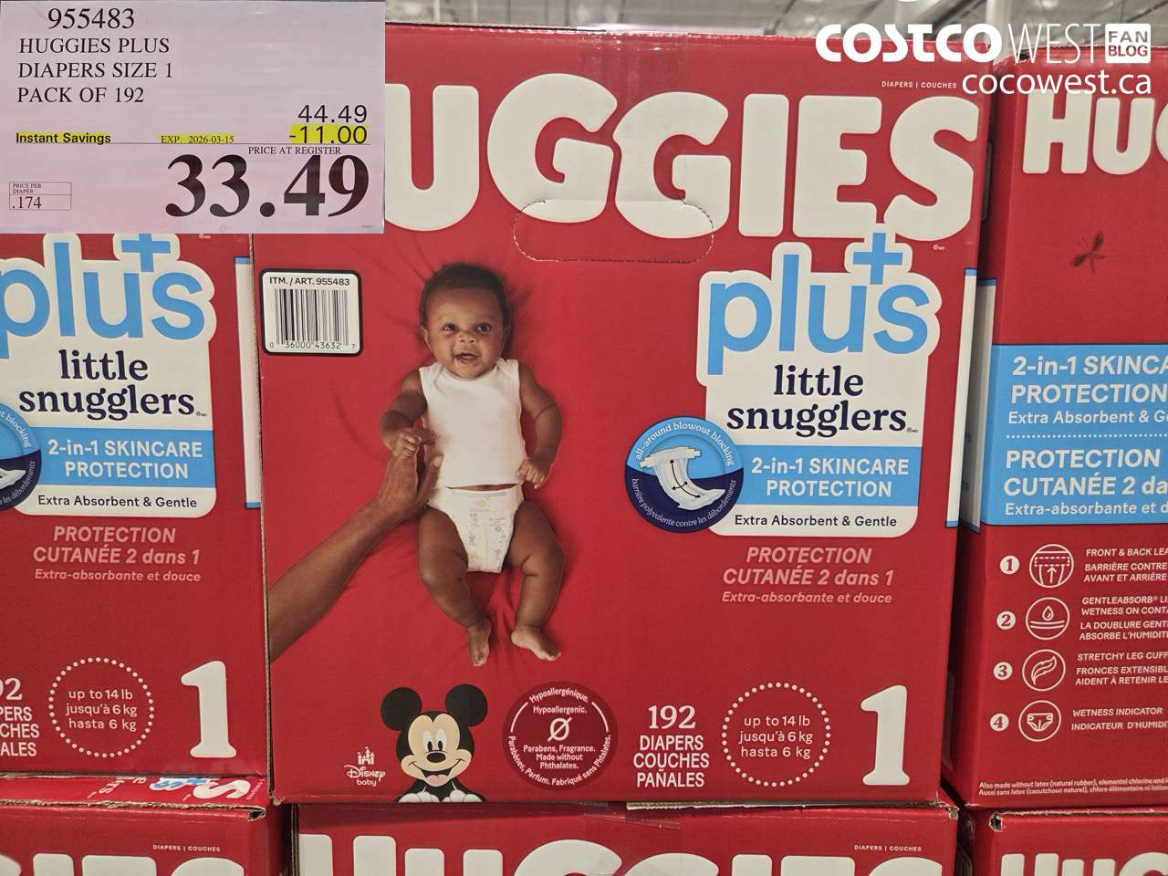 955483 HUGGIES PLUS DIAPERS SIZE 1 PACK OF 192 ($11.00 INSTANT SAVINGS EXPIRES ON 2026-03-15) $33.49