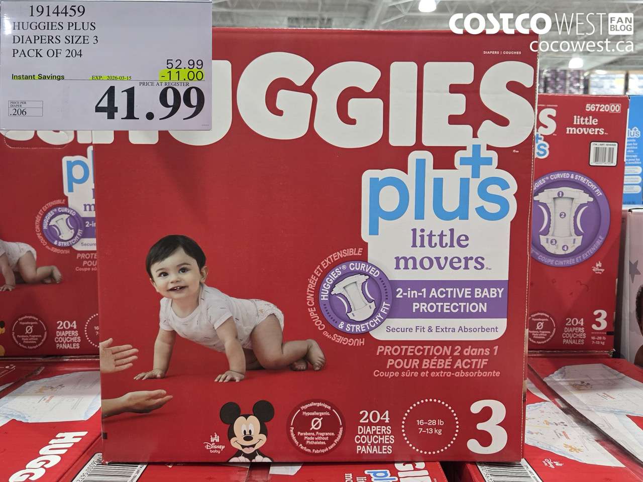 1914459 HUGGIES PLUS DIAPERS SIZE 3 PACK OF 204 ($11.00 INSTANT SAVINGS EXPIRES ON 2026-03-15) $41.99