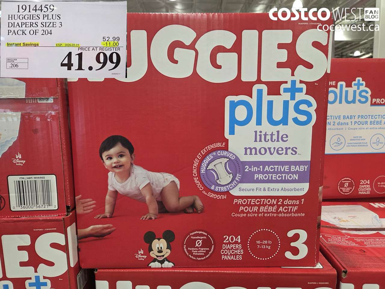 1914459 HUGGIES PLUS DIAPERS SIZE 3 PACK OF 204 ($11.00 INSTANT SAVINGS EXPIRES ON 2026-03-15) $41.99