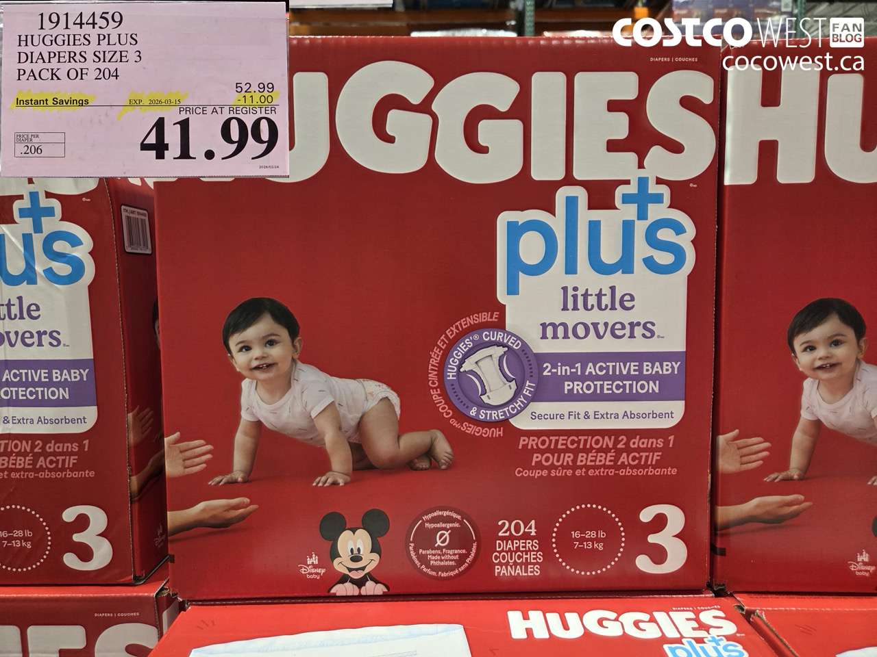 1914459 HUGGIES PLUS DIAPERS SIZE 3 PACK OF 204 ($11.00 INSTANT SAVINGS EXPIRES ON 2026-03-15) $41.99