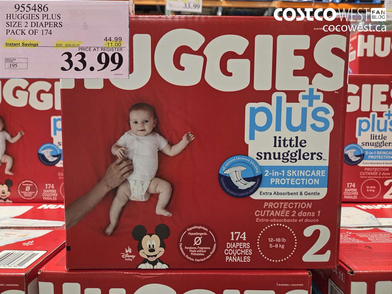 955486 HUGGIES PLUS SIZE 2 DIAPERS PACK OF 174 ($11.00 INSTANT SAVINGS EXPIRES ON 2026-03-15) $33.99