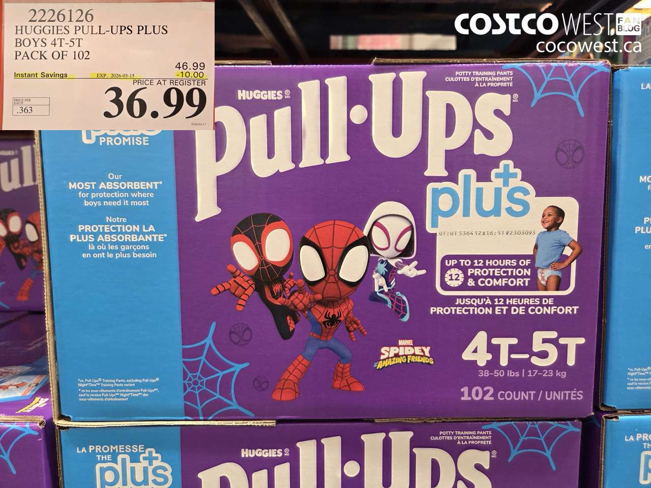 2226126 HUGGIES PULL-UPS PLUS BOYS 4T-5T PACK OF 102 ($10.00 INSTANT SAVINGS EXPIRES ON 2026-03-15) $36.99