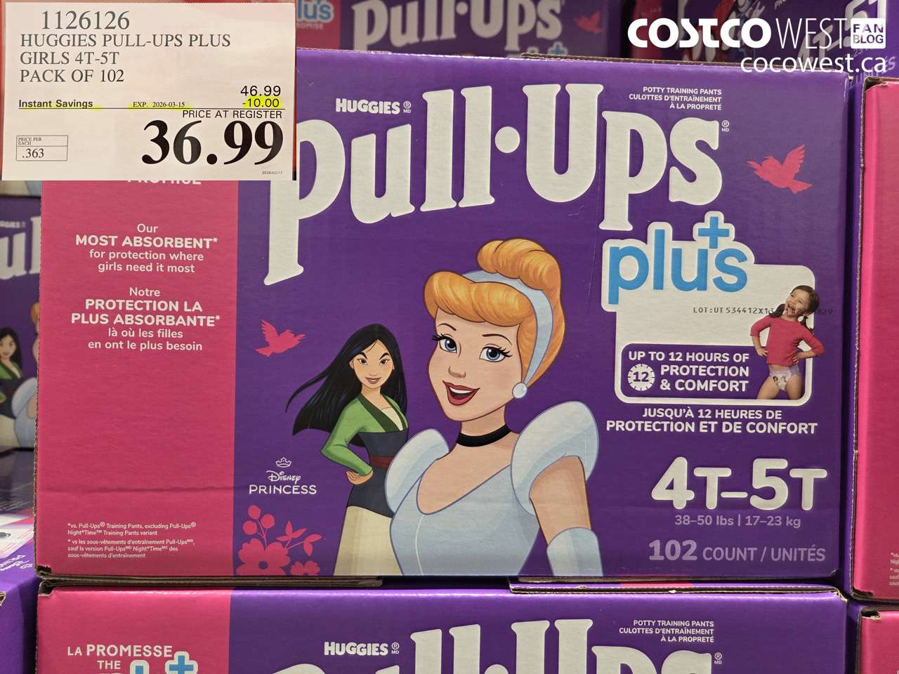 1126126 HUGGIES PULL-UPS PLUS GIRLS 4T-5T PACK OF 102 ($10.00 INSTANT SAVINGS EXPIRES ON 2026-03-15) $36.99
