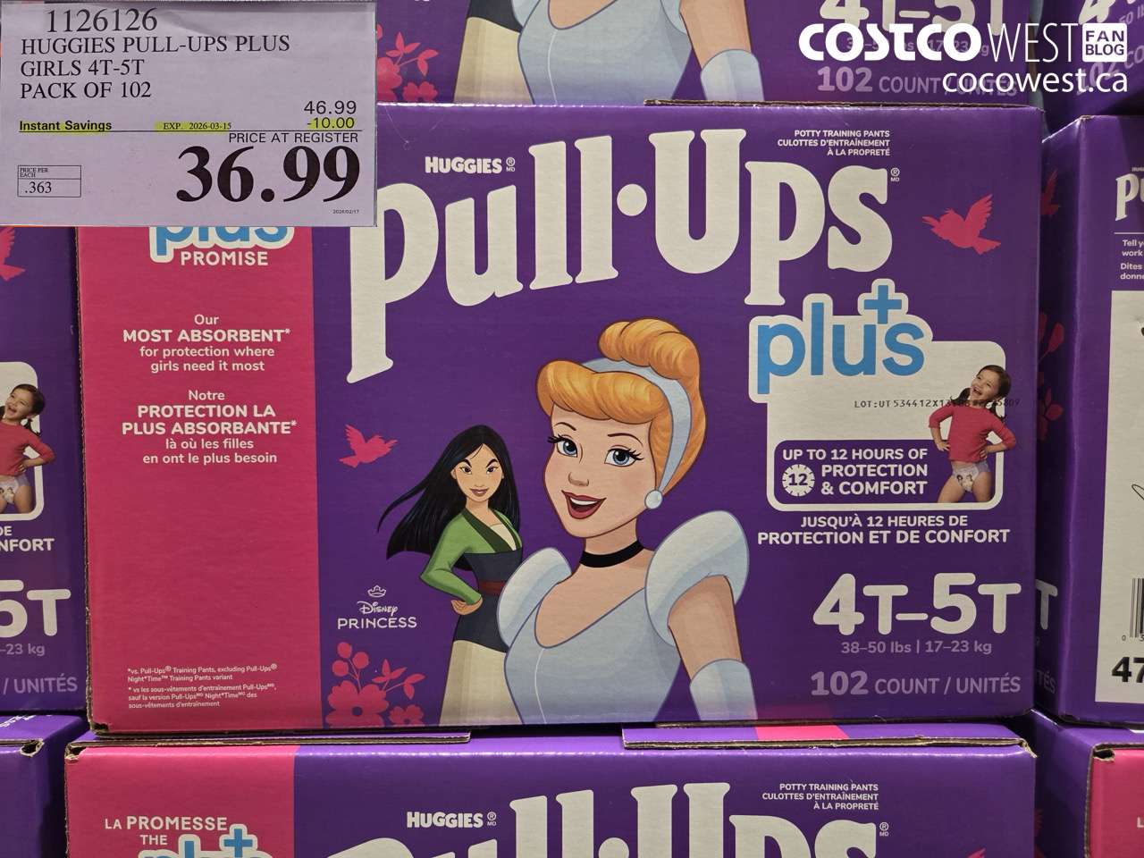 1126126 HUGGIES PULL-UPS PLUS GIRLS 4T-5T PACK OF 102 ($10.00 INSTANT SAVINGS EXPIRES ON 2026-03-15) $36.99