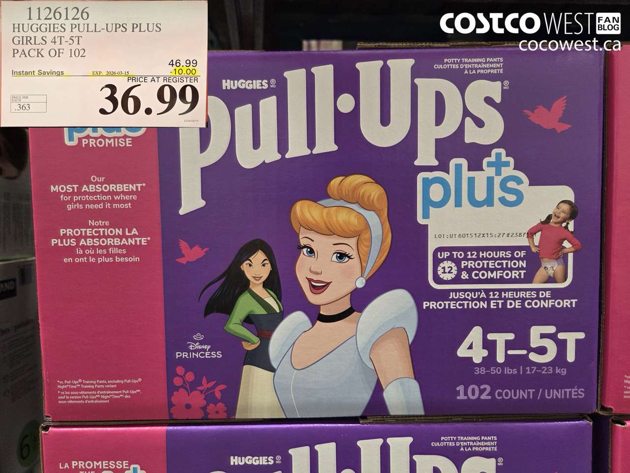 1126126 HUGGIES PULL-UPS PLUS GIRLS 4T-5T PACK OF 102 ($10.00 INSTANT SAVINGS EXPIRES ON 2026-03-15) $36.99