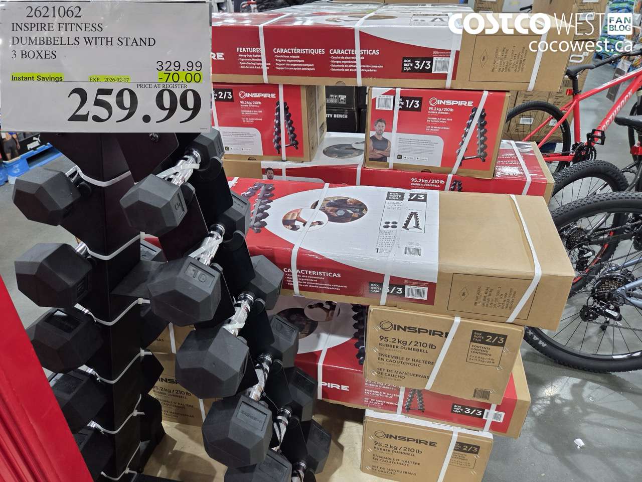 2621062 INSPIRE FITNESS DUMBBELLS WITH STAND 3 BOXES ($70.00 INSTANT SAVINGS EXPIRES ON 2026-02-17) $259.99