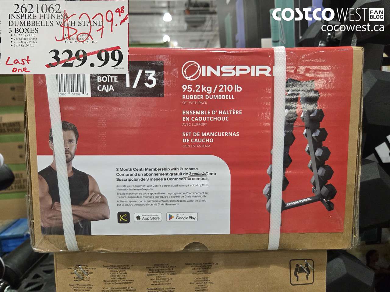 2621062 INSPIRE FITNESS DUMBBELLS WITH STAND 3 BOXES $279.98