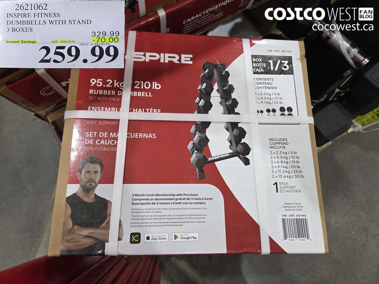 2621062 INSPIRE FITNESS HEX DUMBBELL W/ RACK 3 BOXES ($70.00 INSTANT SAVINGS EXPIRES ON 2026-02-08) $259.99