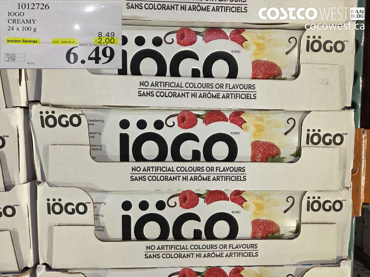 1012726 IOGO CREAMY 24 x 100 g ($2.00 INSTANT SAVINGS EXPIRES ON 2026-02-15) $6.49