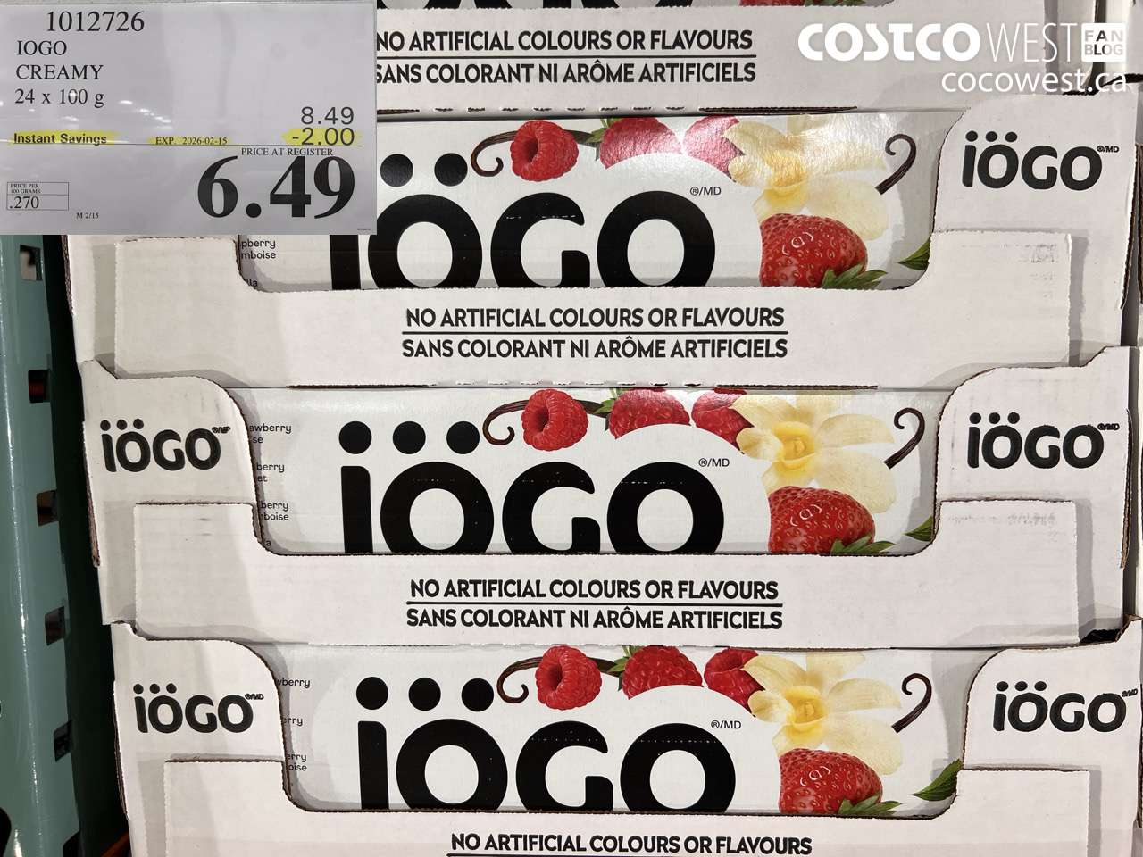 1012726 IOGO CREAMY 24 x 100 g ($2.00 INSTANT SAVINGS EXPIRES ON 2026-02-15) $6.49