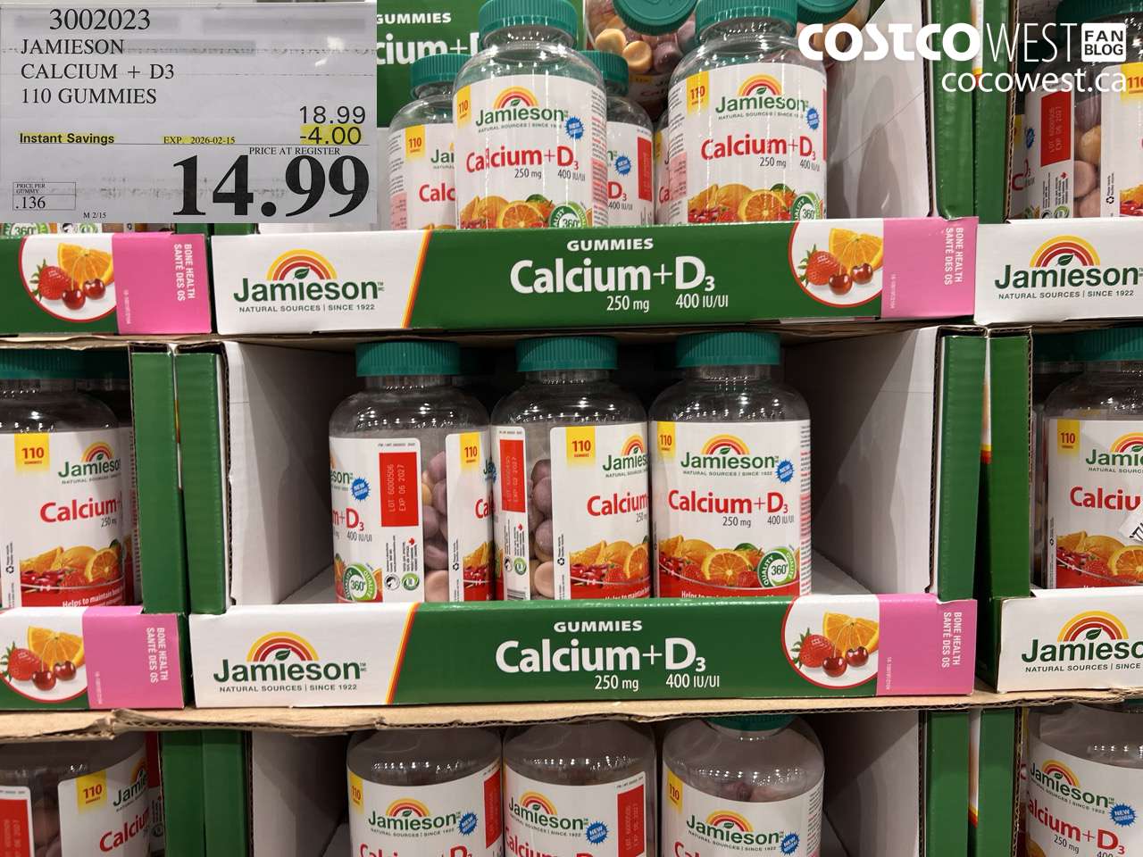 3002023 JAMIESON CALCIUM + D3 110 GUMMIES ($4.00 INSTANT SAVINGS EXPIRES ON 2026-02-15) $14.99